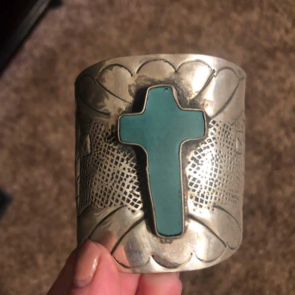 Women’s cuff cross turquoise bracelet